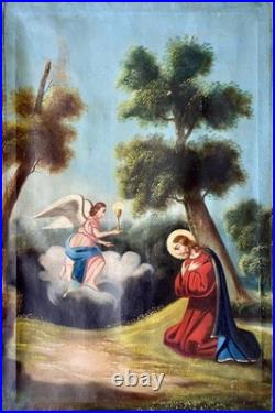 Ancien tableau religieux XVIII XIX Jésus Christ saint ange vierge Marie peinture
