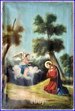 Ancien tableau religieux XVIII XIX Jésus Christ saint ange vierge Marie peinture