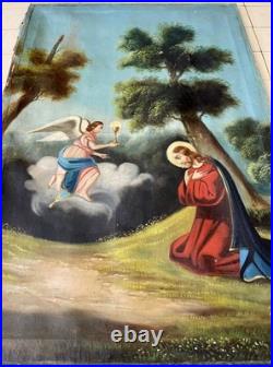Ancien tableau religieux XVIII XIX Jésus Christ saint ange vierge Marie peinture
