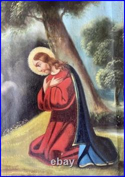 Ancien tableau religieux XVIII XIX Jésus Christ saint ange vierge Marie peinture