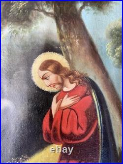 Ancien tableau religieux XVIII XIX Jésus Christ saint ange vierge Marie peinture