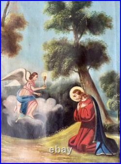 Ancien tableau religieux XVIII XIX Jésus Christ saint ange vierge Marie peinture