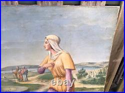 Ancien tableau religieux peinture sur toile Jésus et la Samaritaine signé 19ème
