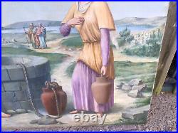 Ancien tableau religieux peinture sur toile Jésus et la Samaritaine signé 19ème