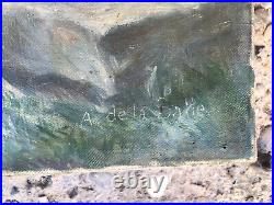 Ancien tableau religieux peinture sur toile Jésus et la Samaritaine signé 19ème