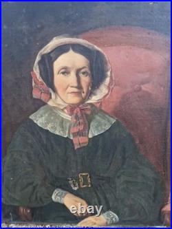 Ancienne Peinture Grand Format, Huile Sur Toile Portrait De Femme