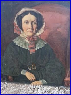 Ancienne Peinture Grand Format, Huile Sur Toile Portrait De Femme