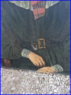 Ancienne Peinture Grand Format, Huile Sur Toile Portrait De Femme