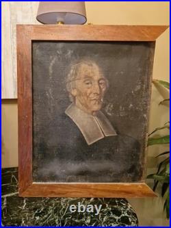 Ancienne Peinture Huile Sur Toile Représentant Un Portrait D'homme Époque XVIII