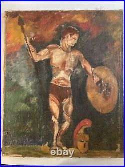 Ancienne Peinture Huile Sur Toile Soldat Romain Casque Dufresne Expressionnisme