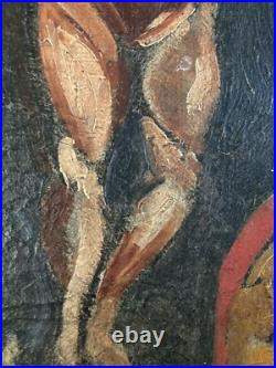 Ancienne Peinture Huile Sur Toile Soldat Romain Casque Dufresne Expressionnisme