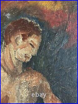 Ancienne Peinture Huile Sur Toile Soldat Romain Casque Dufresne Expressionnisme