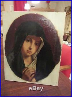 Ancienne Peinture Huile Sur Toile Vierge Marie