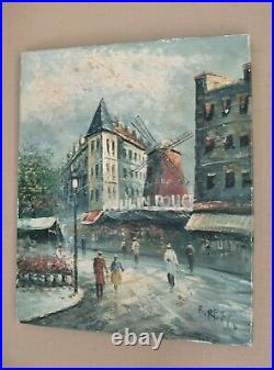Ancienne huile sur toile des années 1960 signée BURNETT Moulin rouge