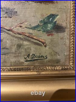 Ancienne huile sur toile signée A. Daens bouquet de roses étendu sur une table