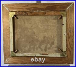 Ancienne huile sur toile signée thème enfance personnages dans une calèche