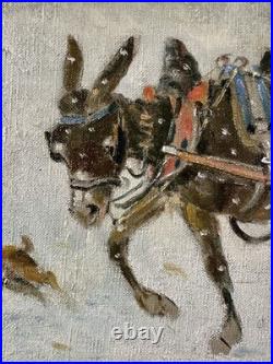 Ancienne huile sur toile signée thème enfance personnages dans une calèche