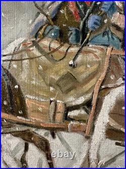 Ancienne huile sur toile signée thème enfance personnages dans une calèche