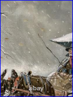 Ancienne huile sur toile signée thème enfance personnages dans une calèche