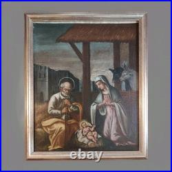 Ancienne peinture à l'huile sur toile Nativité XVII/XVIIIe siècles #D7#