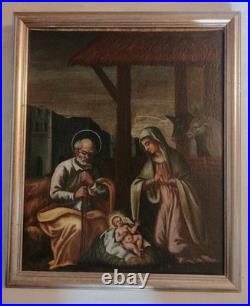 Ancienne peinture à l'huile sur toile Nativité XVII/XVIIIe siècles #D7#