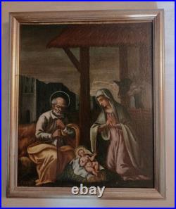 Ancienne peinture à l'huile sur toile Nativité XVII/XVIIIe siècles #D7#