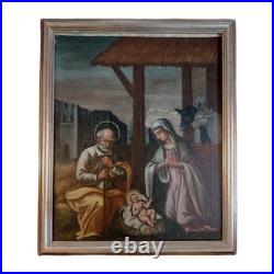 Ancienne peinture à l'huile sur toile Nativité XVII/XVIIIe siècles #D7#