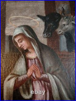 Ancienne peinture à l'huile sur toile Nativité XVII/XVIIIe siècles #D7#