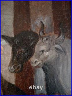 Ancienne peinture à l'huile sur toile Nativité XVII/XVIIIe siècles #D7#