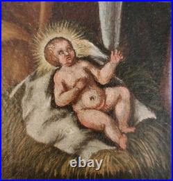 Ancienne peinture à l'huile sur toile Nativité XVII/XVIIIe siècles #D7#