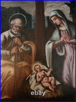 Ancienne peinture à l'huile sur toile Nativité XVII/XVIIIe siècles #D7#