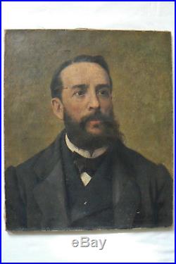 Ancienne peinture huile sur toile, portrait homme 19 ème s. Signée, datée 1893