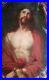 Ancienne peinture religieuse Jesus tableau huile sur toile collée au vitre 19s