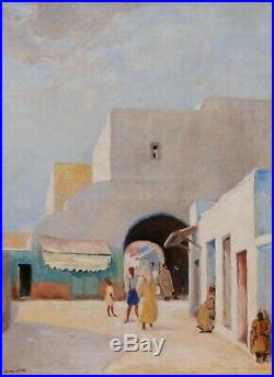 André NIVARD tableau huile orientaliste paysage TUNISIE rue TUNIS orientalisme