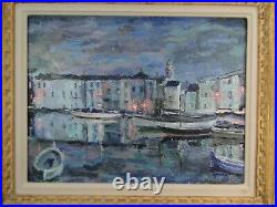 Andre Roussel (1888-1968) Superbe Paysage St Tropez Au Clair De Lune Huile/toile