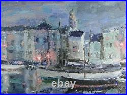 Andre Roussel (1888-1968) Superbe Paysage St Tropez Au Clair De Lune Huile/toile