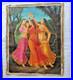 Antique Huile Peinture Sur Toile 3 Danse Femme Village Scène Artiste Fin Art