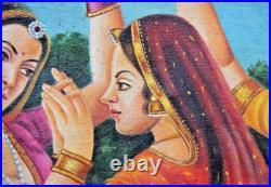 Antique Huile Peinture Sur Toile 3 Danse Femme Village Scène Artiste Fin Art