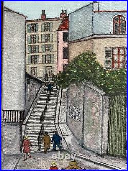 Art Moderne Naïf Paris Quartier de Montmartre Huile signée Jacques Hara né 1933