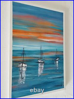 Art contemporain tableau peinture toile ouvre d'art originale bateaux voiliers