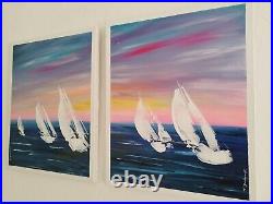 Art contemporain tableau peinture toile ouvre d'art originale bateaux voiliers