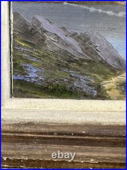 Astrid WALFORD (1907-1984) Huile sur toile paysage de montagne vue des Alpes