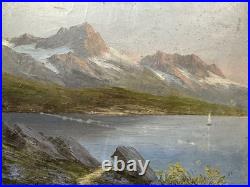 Astrid WALFORD (1907-1984) Huile sur toile paysage de montagne vue des Alpes