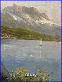 Astrid WALFORD (1907-1984) Huile sur toile paysage de montagne vue des Alpes