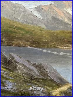 Astrid WALFORD (1907-1984) Huile sur toile paysage de montagne vue des Alpes