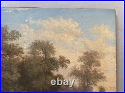 Attelage au repos, huile sur toile, tableau ancien, peinture, XIXe