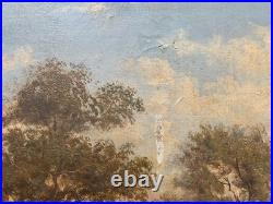 Attelage au repos, huile sur toile, tableau ancien, peinture, XIXe