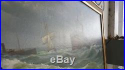 BONQUART Tableau HUILE sur TOILE 1909 Peintre MARINE Signe PAQUEBOT Voilier Art