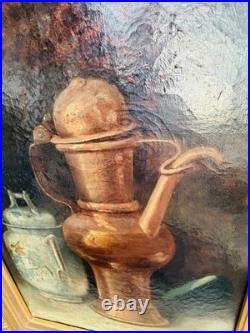 BOSC Nature morte aux cuivres et à la porcelaine, huile sur toile et cadre
