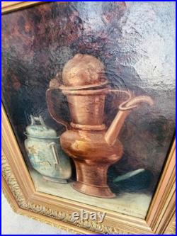 BOSC Nature morte aux cuivres et à la porcelaine, huile sur toile et cadre